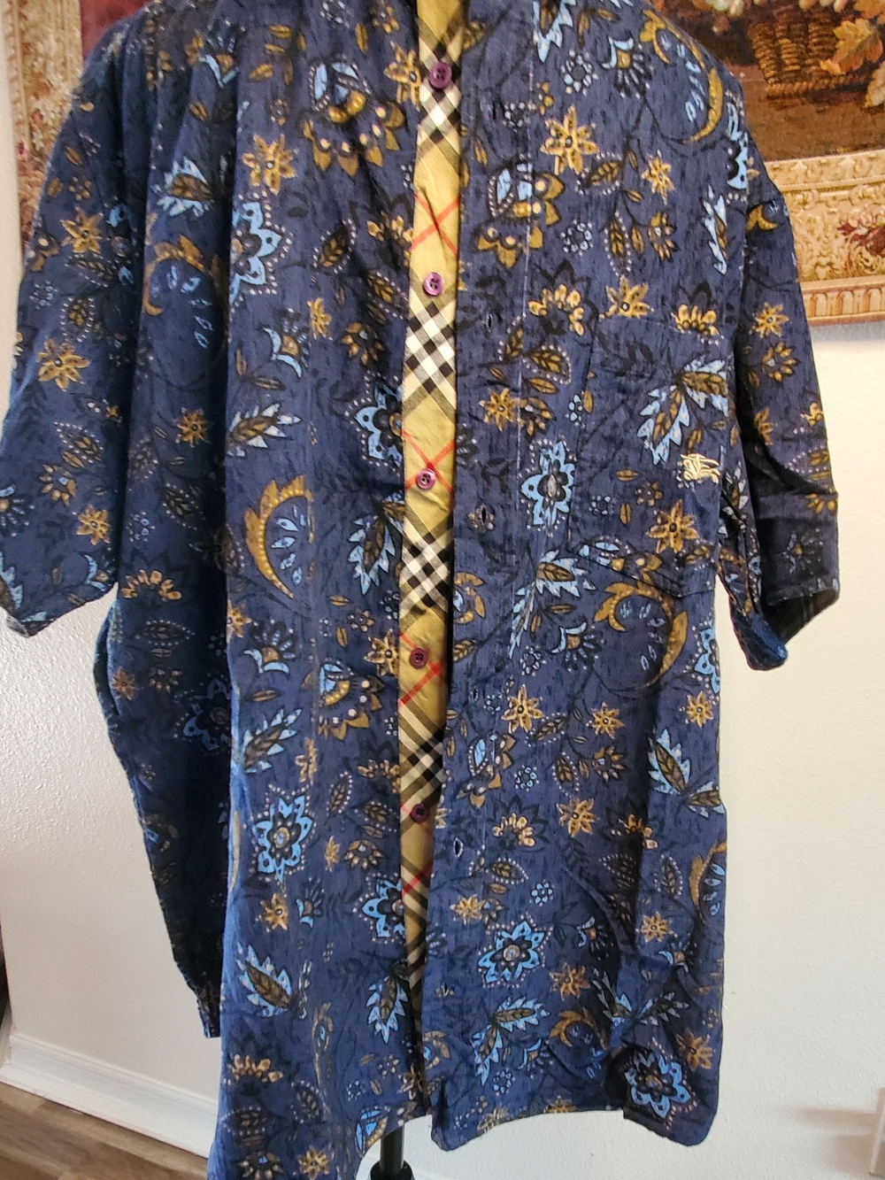 Burberry Blue Floral Paisley Lightweight Trench Coat
